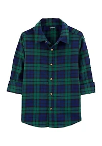 Boys 4-7 Plaid Printed Button Down Shirt