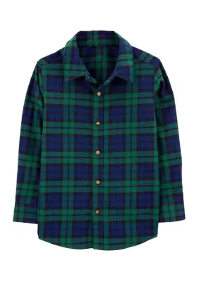 Boys 4-7 Plaid Printed Button Down Shirt
