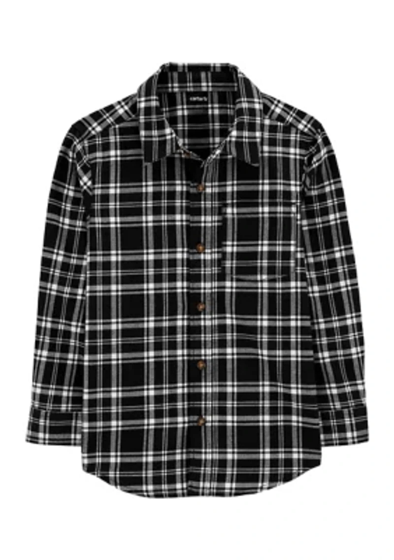 Boys 4-7 Plaid Printed Button Down Shirt