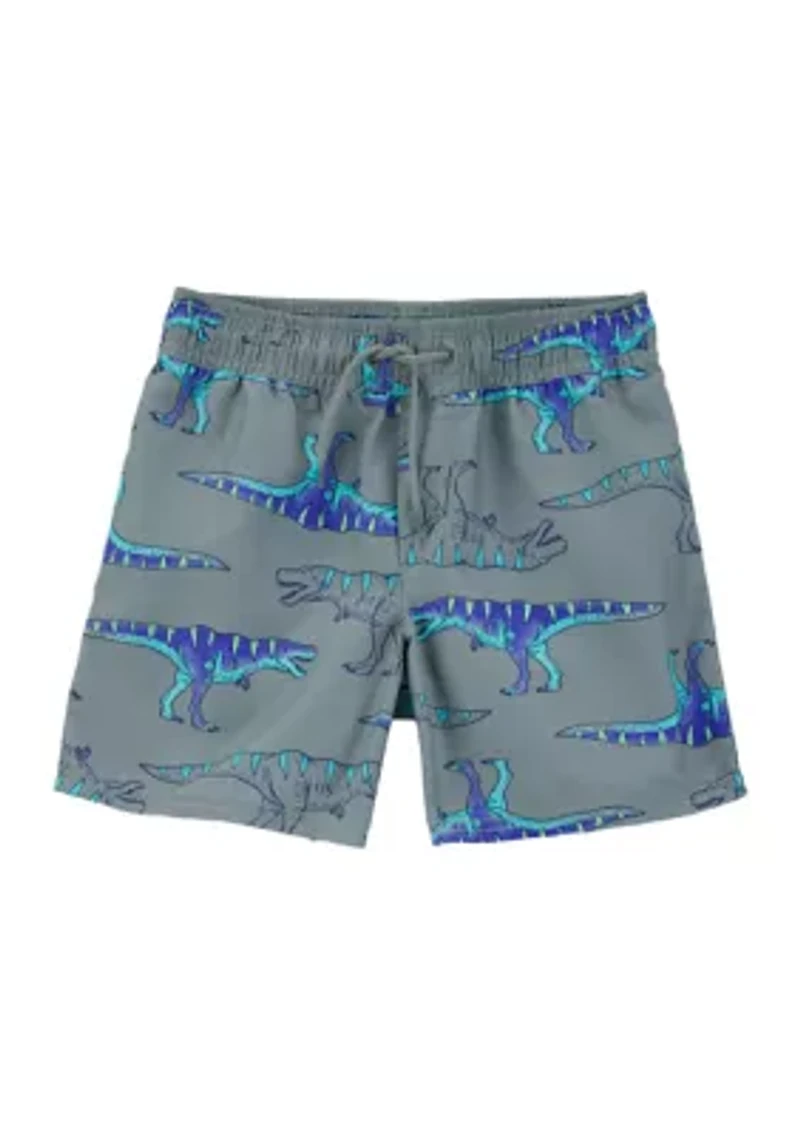 Boys 4-7 Dinosaur Printed Swim Trunks