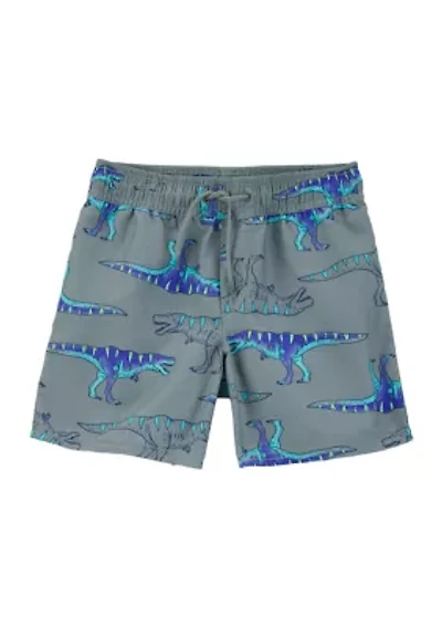 Boys 4-7 Dinosaur Printed Swim Trunks