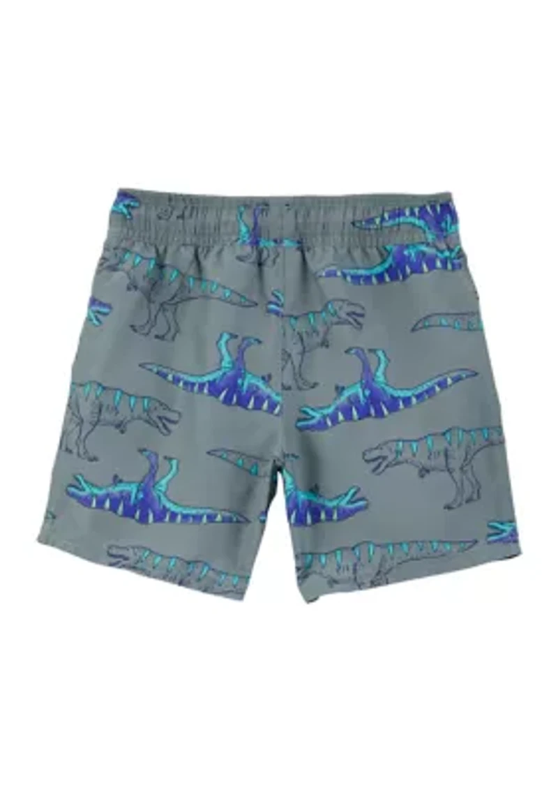 Boys 4-7 Dinosaur Printed Swim Trunks