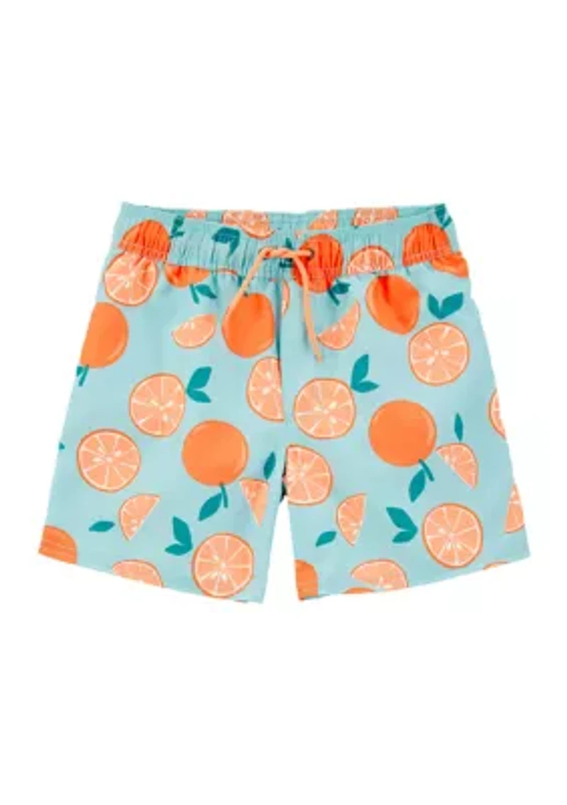 Boys 4-7 Orange Printed Swim Trunks