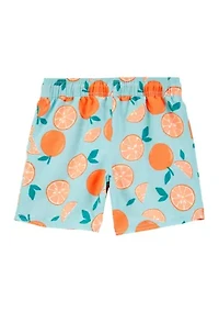 Boys 4-7 Orange Printed Swim Trunks