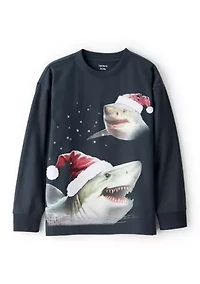 Boys 4-7 Long Sleeve Santa Shark Graphic T-Shirt