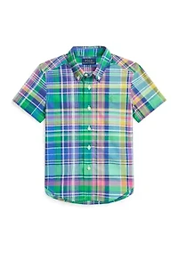 Boys 2-7 Plaid Cotton Poplin Short-Sleeve Shirt