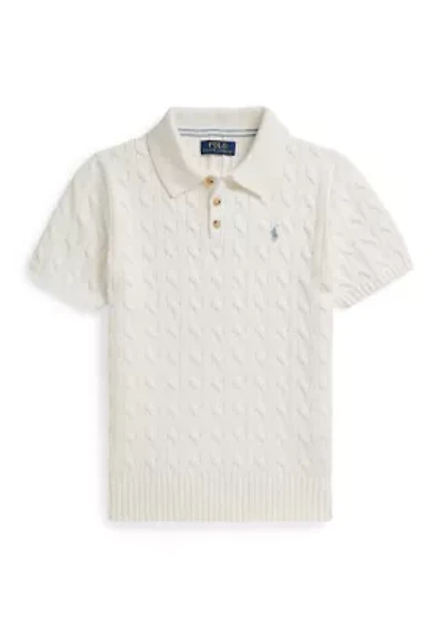 Boys 8-20 Cable-Knit Cotton Polo Sweater