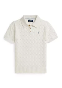 Boys 8-20 Cable-Knit Cotton Polo Sweater