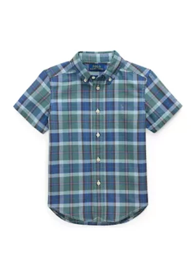 Boys 2-7 Plaid Cotton Oxford Short-Sleeve Shirt