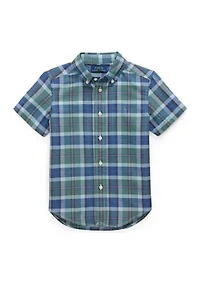 Boys 2-7 Plaid Cotton Oxford Short-Sleeve Shirt