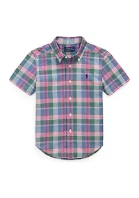 Boys 2-7 Plaid Cotton Oxford Short-Sleeve Shirt