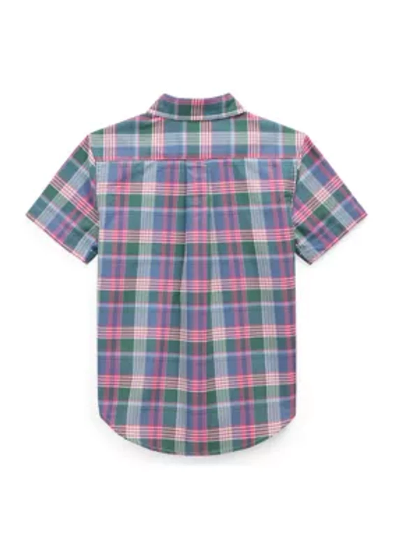 Boys 2-7 Plaid Cotton Oxford Short-Sleeve Shirt