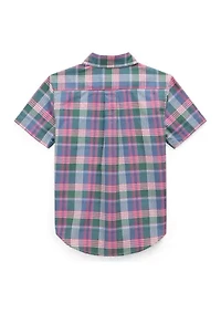 Boys 2-7 Plaid Cotton Oxford Short-Sleeve Shirt