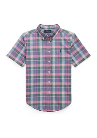 Boys 8-20 Plaid Cotton Oxford Short-Sleeve Shirt