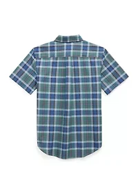 Boys 8-20 Plaid Cotton Oxford Short-Sleeve Shirt