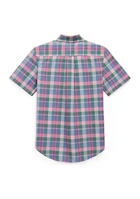 Boys 8-20 Plaid Cotton Oxford Short-Sleeve Shirt