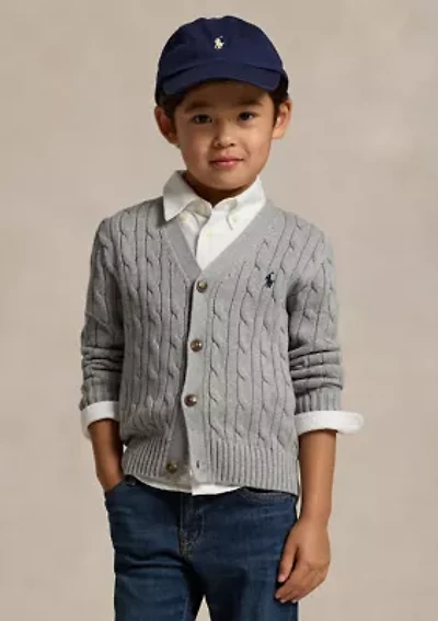 Boys 2-7 Cable-Knit Cotton V-Neck Cardigan