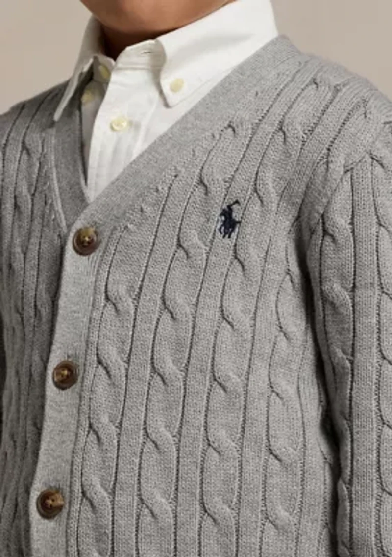 Boys 2-7 Cable-Knit Cotton V-Neck Cardigan