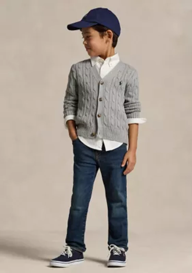 Boys 2-7 Cable-Knit Cotton V-Neck Cardigan