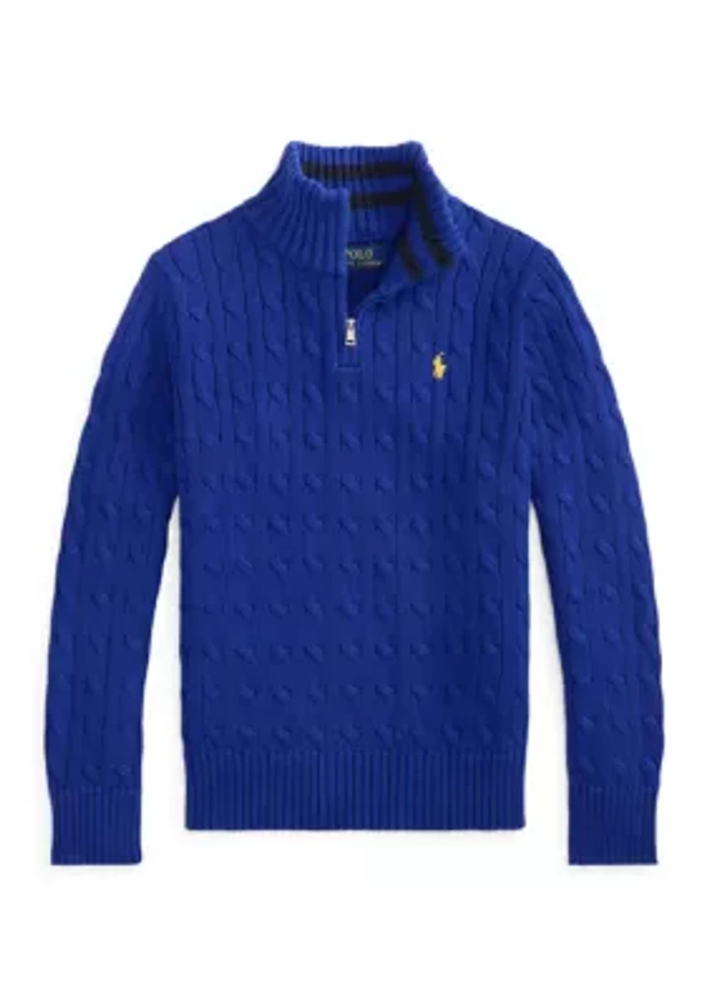 Boys 8-20 Cable Knit Cotton 1/4 Zip Sweater