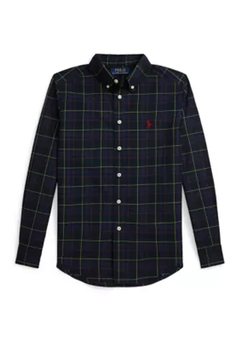 Boys 8-20 Plaid Cotton Poplin Shirt