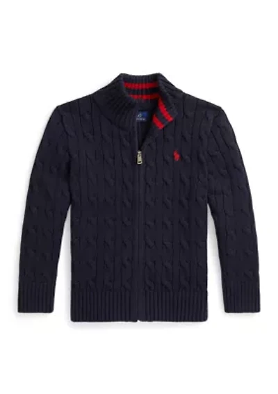 Boys 2-7 Cable-Knit Cotton Full-Zip Sweater