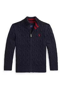 Boys - Cable-Knit Cotton Full-Zip Sweater