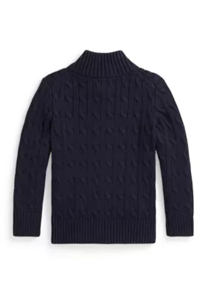 Boys - Cable-Knit Cotton Full-Zip Sweater
