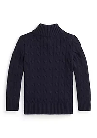 Boys - Cable-Knit Cotton Full-Zip Sweater