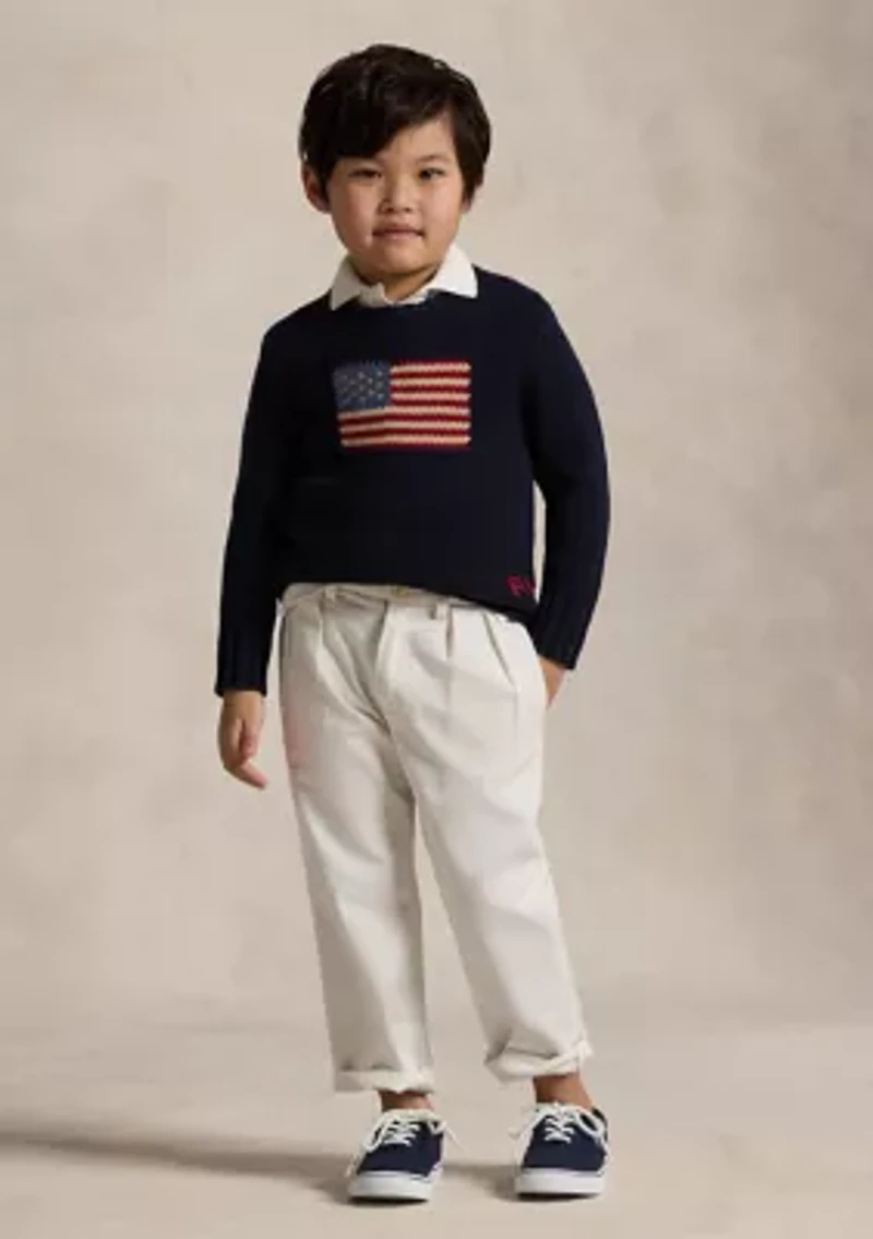 Flag Cotton Crewneck Sweater Boys 4-7