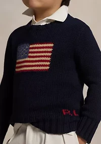 Flag Cotton Crewneck Sweater Boys 4-7