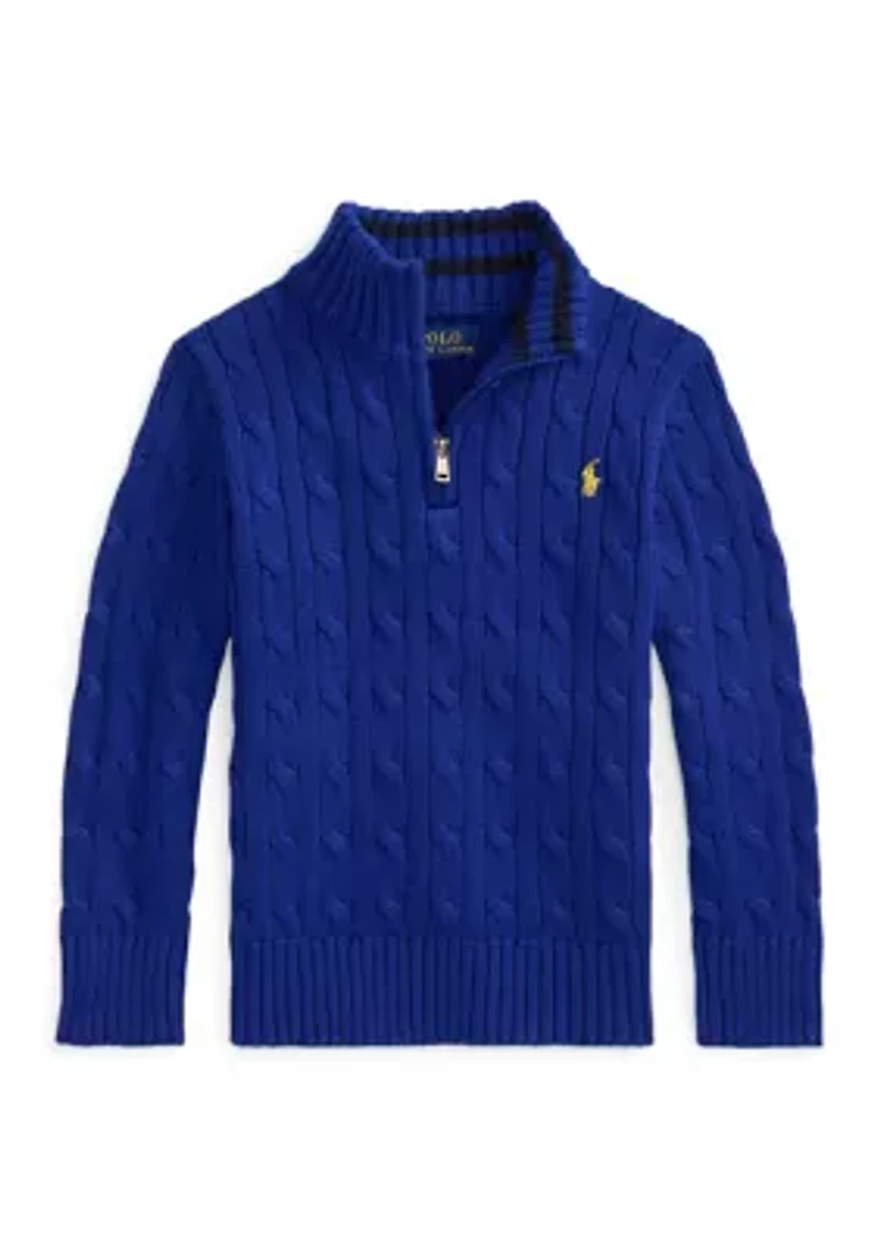 Boys 8-20 Cable Knit Cotton 1/4 Zip Sweater