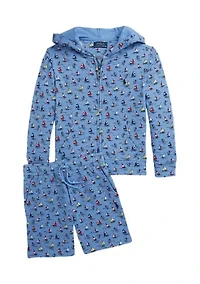 Boys 2-7 Sailboat Print Spa Terry Full Zip Hoodie