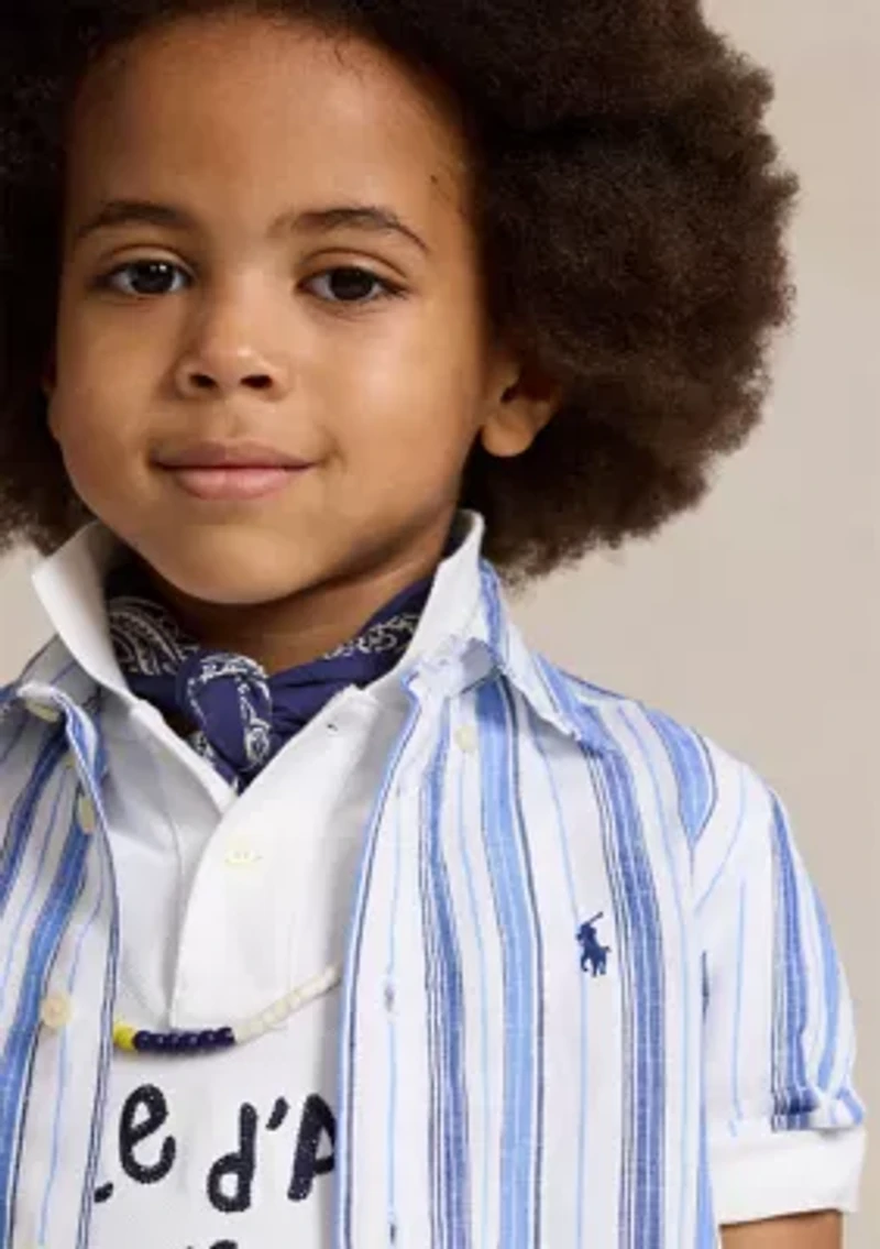 Boys 2-7 Striped Linen Short Sleeve Shirt