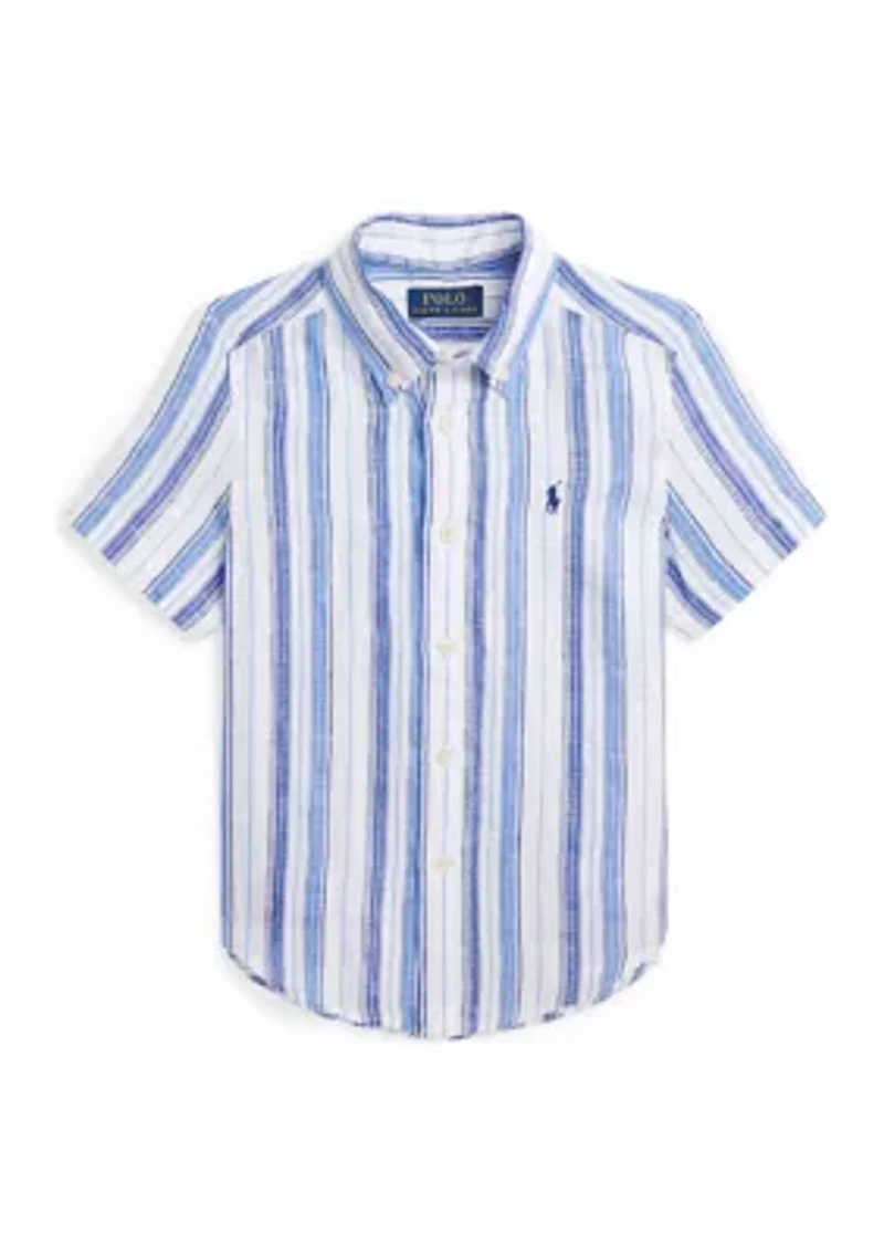 Boys 2-7 Striped Linen Short Sleeve Shirt