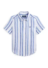 Boys 2-7 Striped Linen Short Sleeve Shirt