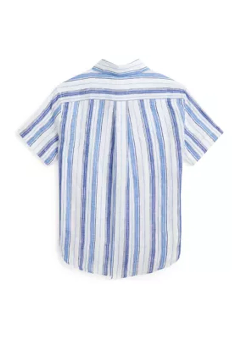 Boys 2-7 Striped Linen Short Sleeve Shirt