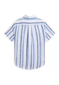 Boys 2-7 Striped Linen Short Sleeve Shirt
