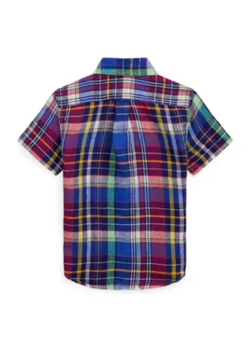 Boys 2-7 Plaid Linen Short Sleeve Shirt