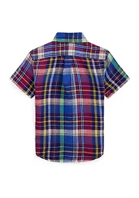Boys 2-7 Plaid Linen Short Sleeve Shirt