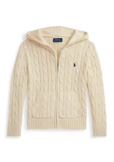 Boys 2-7 Cable Cotton Hooded Full Zip Sweater