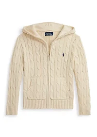 Boys 2-7 Cable Cotton Hooded Full Zip Sweater