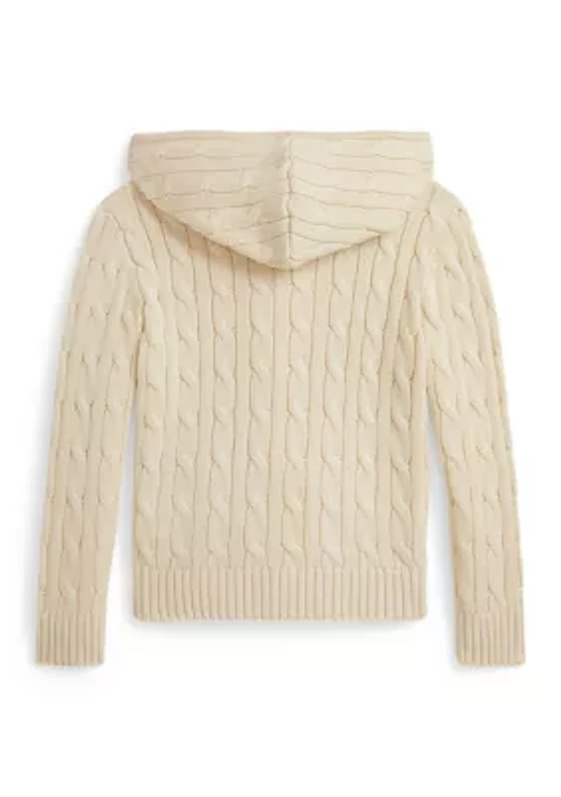 Boys 2-7 Cable Cotton Hooded Full Zip Sweater