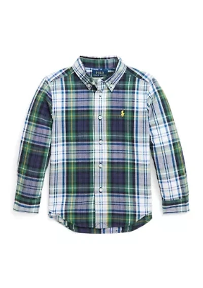 Boys 2-7 Plaid Brushed Cotton Oxford Shirt