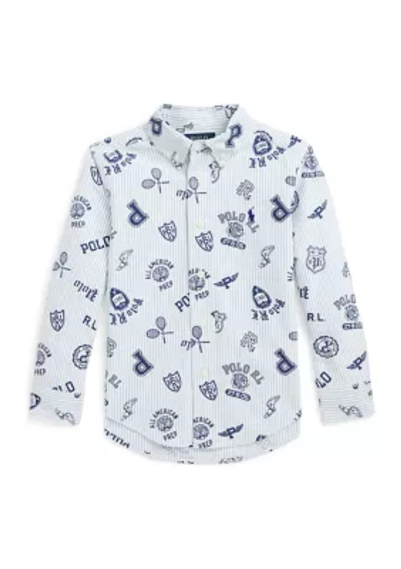 Boys 2-7 Striped Cotton Oxford Graphic Shirt