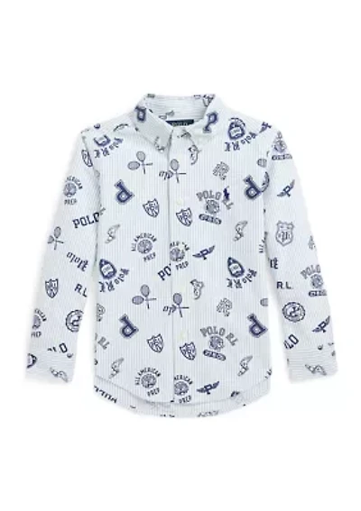 Boys 2-7 Striped Cotton Oxford Graphic Shirt