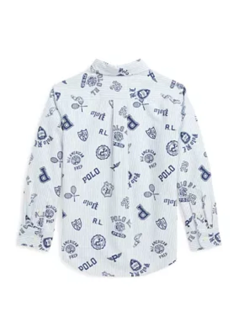 Boys 2-7 Striped Cotton Oxford Graphic Shirt