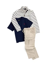 Boys 2-7 Striped Cotton Quarter-Zip Pullover