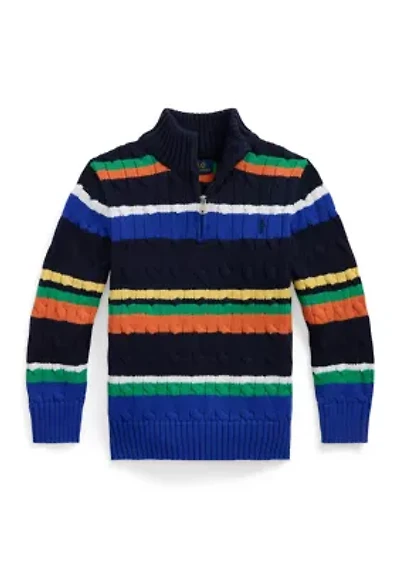 Boys - Striped Cotton 1/4 Zip Sweater
