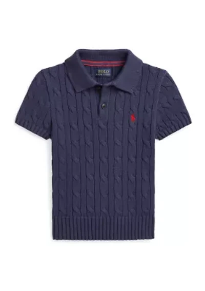 Boys 2-7 Cable-Knit Cotton Polo-Collar Sweater